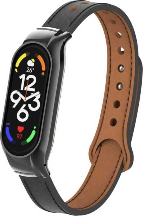 Xiaomi Mi Band 7 Uyumlu Krd-68 Deri Klfs Kordon-Siyah
