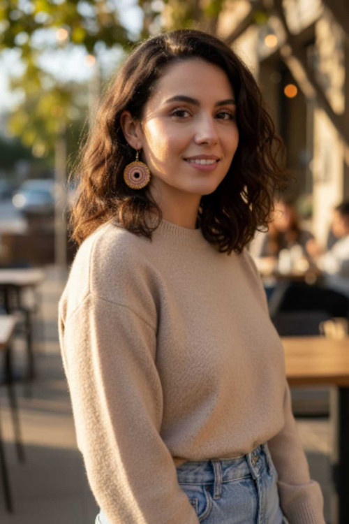 Rose Yuvarlak Örgü Sallantılı Küpe