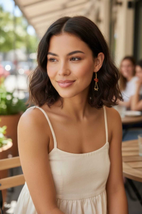 Akik taşlı Sallantılı Küpe