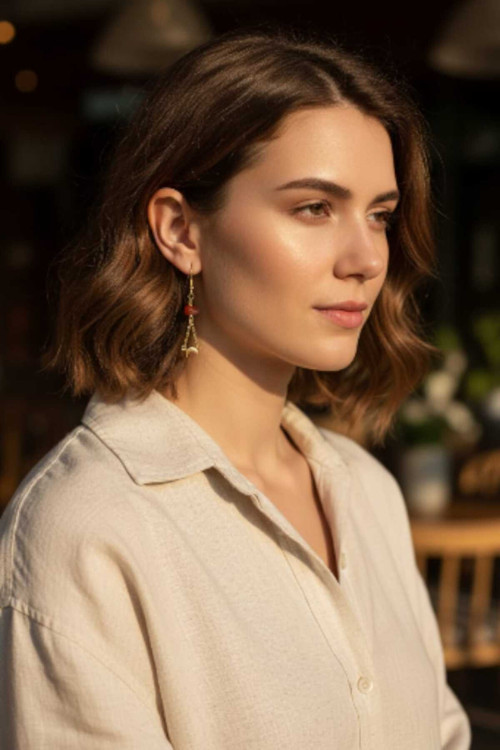 Akik taşlı Sallantılı Küpe