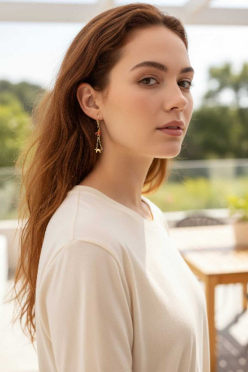 Akik taşlı Sallantılı Küpe