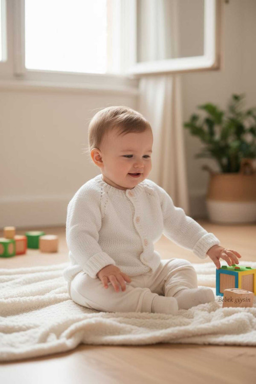 1-2 Yaş Örgü Unisex Bebek Hırkası