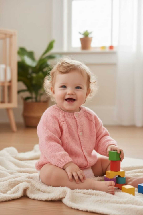 1-2 Yaş Örme Somon Rengi Kız Bebek Hırkası