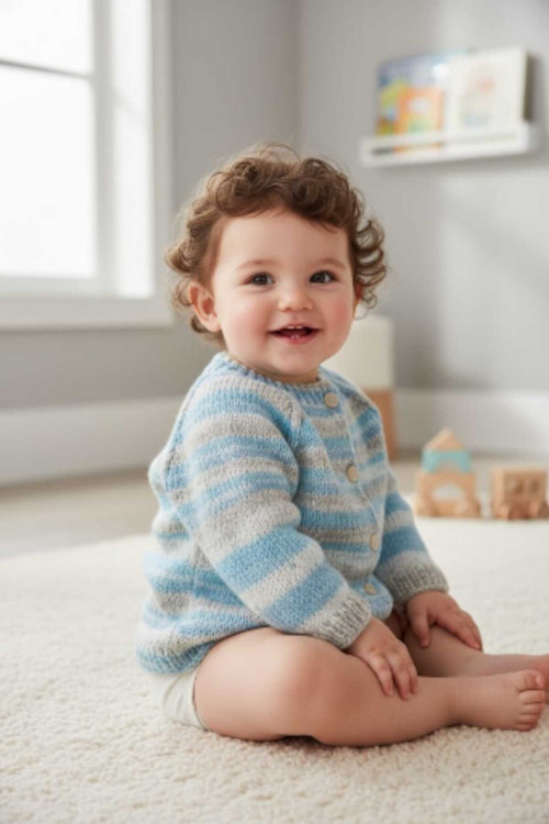 1-2 Yaş Örme Mavi Ebruli Erkek Bebek Hırkası
