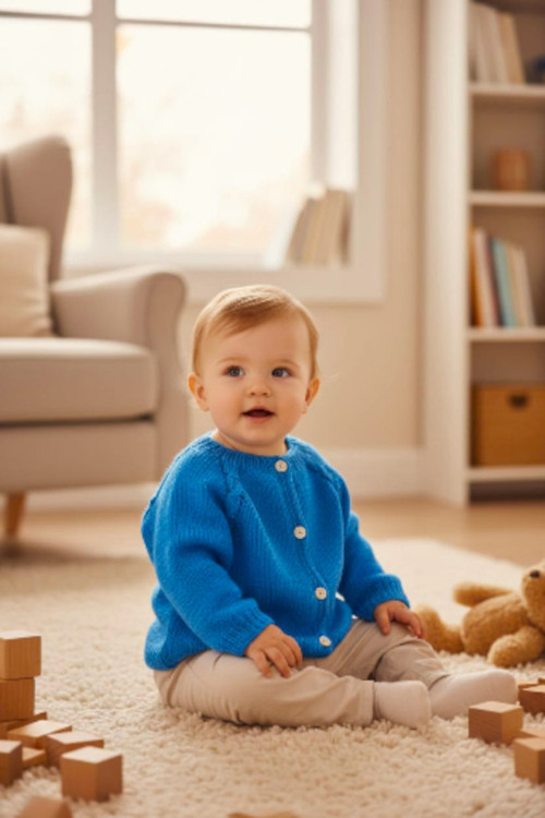 0-1 Yaş Örgü Lacivert Erkek Bebek Hırkası