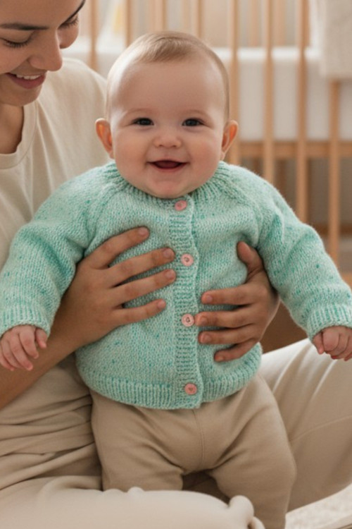 0-1 Yaş Örgü Yeşil Kırçıllı Desen Bebek Hırkası