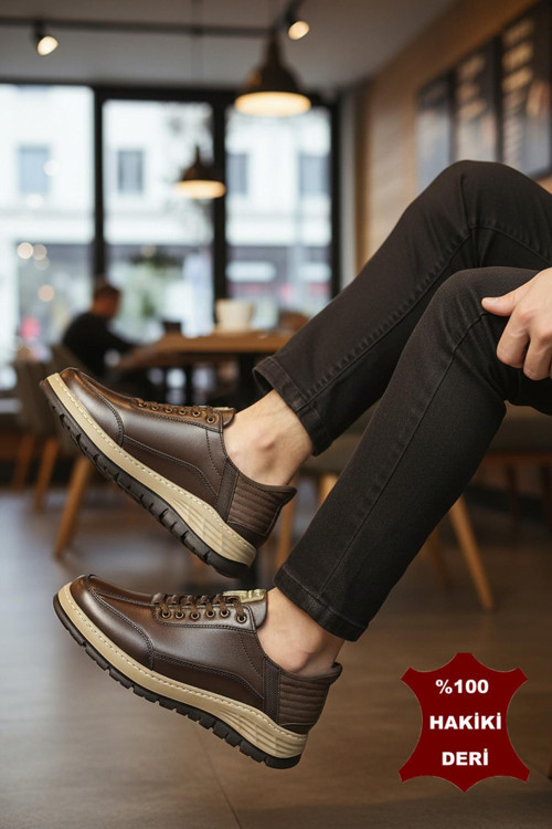 5809 Tam Ortopedik Taban %100 Hakiki Deri Lastik Bağcıklı Erkek Ayakkabı Casual Erkek Ayakkabı