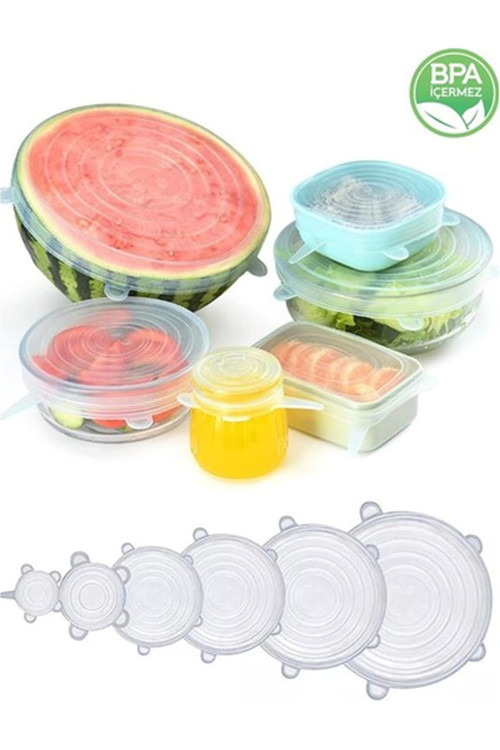 Silikon Kapak 6 Adet Esnek Silikon Kapak 6 Boy Tekrar Kullanılabilir Streç Kapak