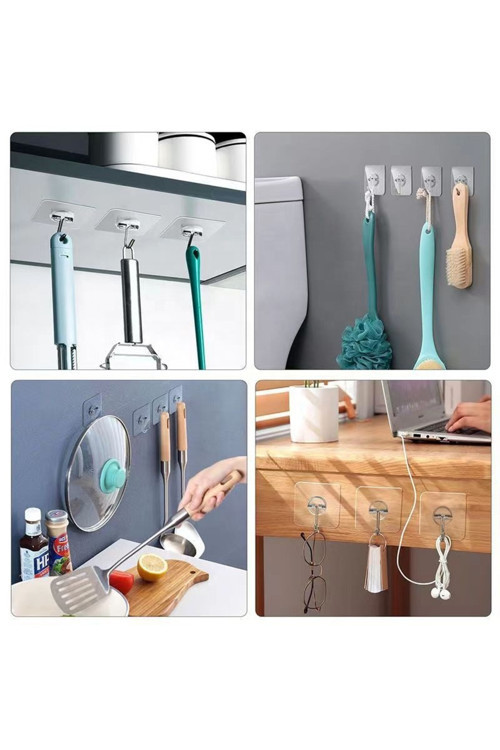 10Lu Paket- Pratik Çok Amaçlı Güçlü Şeffaf Duvar Askısı Yapışkan Mutfak Banyo Askı