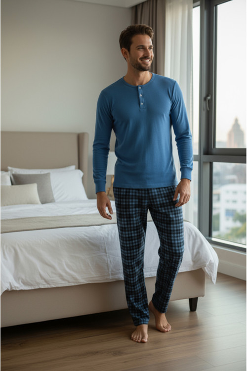 Luxury Thermal Erkek Kışlık Pijama Takımı 9744 Mavi