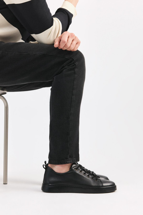 Hakiki Deri Siyah Erkek Günlük Ayakkabı