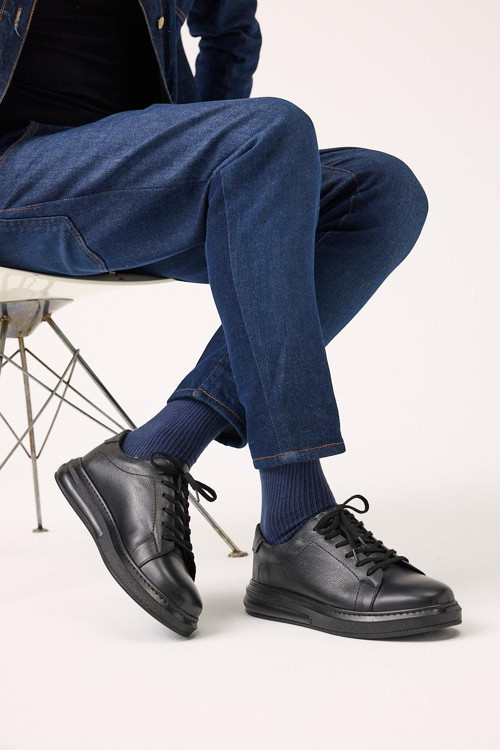 Hakiki Deri Siyah Erkek Günlük Ayakkabı