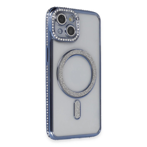 İphone 13 Kılıf Joke Simli Magneticsafe Kılıf - Mavi