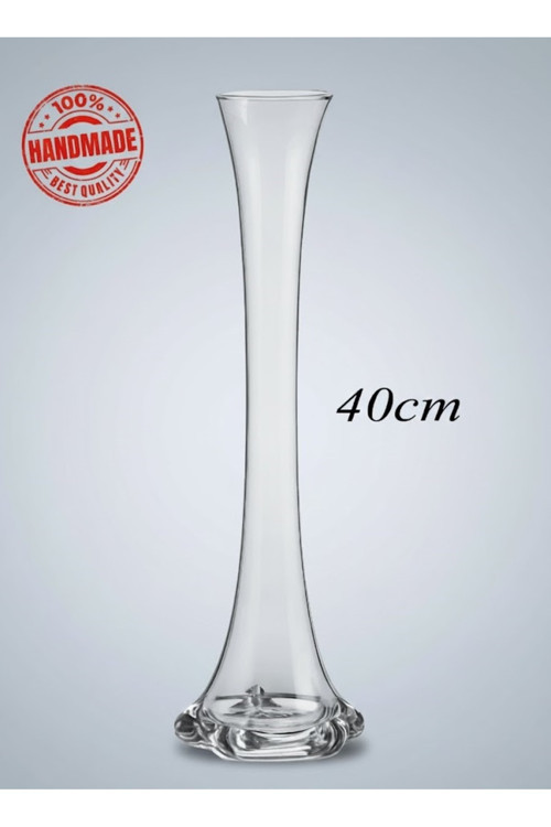 Fil Ayağı Vazo Cam Vazo 40cm İnce Belli Vazo Şeffaf Renksiz El Yapımı
