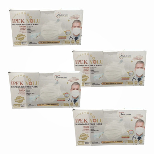 Tek Kullanımlık Maske 3 Katlı Telli Meltblownlu 50'li Kutu - Beyaz x 4 Kutu