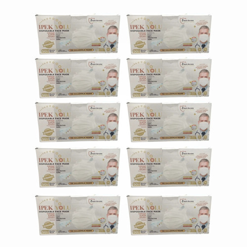 Tek Kullanımlık Maske 3 Katlı Telli Meltblownlu 50'li Kutu - Beyaz x 10 Kutu