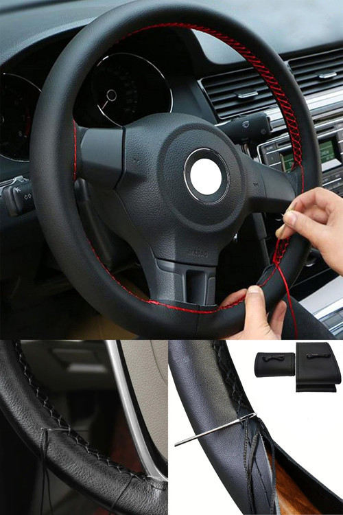Peugeot Rifter Uyumlu Direksiyon Kılıfı Dikmeli Siyah Deri/Siyah Dikişli