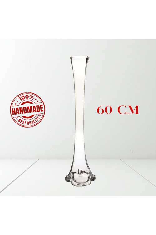 Fil Ayağı Vazo Cam Vazo 60cm İnce Belli Vazo Uzun Şeffaf Renksiz