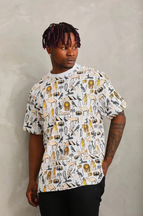 Unisex Oversize Baskılı Bisiklet Yaka TShirt