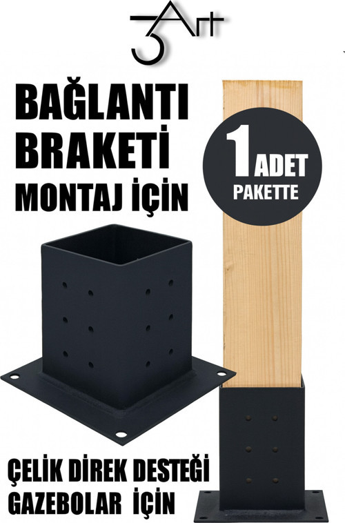 Kare Direk Bağlantı Ayağı - Montaj Braket - Ahşap Ve Metal Direkler İçin Zemin Bağlantı Aparatı