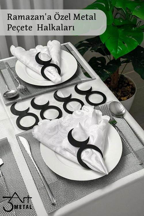 Ramazana Özel - Hilal Desenli Metal Peçete Yüzüğü - Halkası - Lüks Ve Zarif Tasarım - 6Lı Set