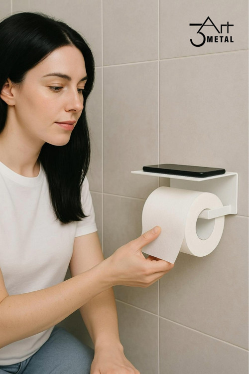 Metal Telefon Raflı Tuvalet Kağıdı Tutucu | Çift Taraflı Bantlı Montaj | Banyo Organizer Raf