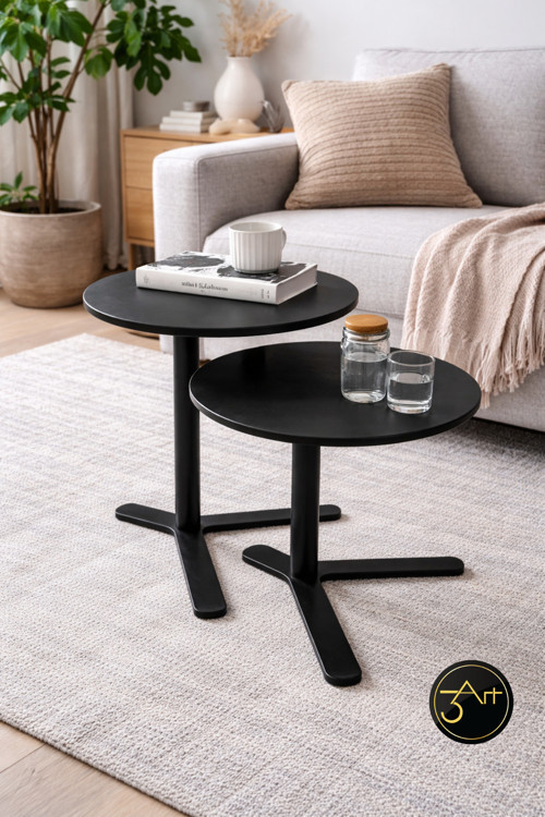 2’Li Yuvarlak Yan Sehpa Seti – Modern Orta & Zigon Sehpa - Salon, Ofis, Balkon