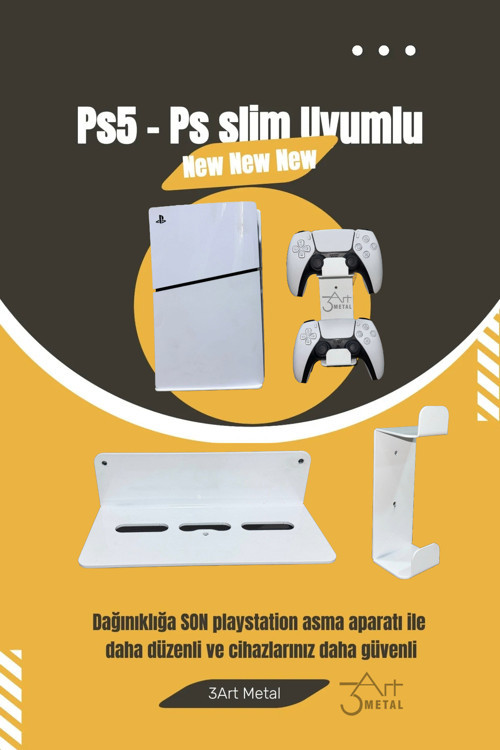2’Li Fırsat Ps5 Ve Ps5 Slim Duvar Standı Ve Joystick Konsol Tutacağı - Playstation 5 Standı