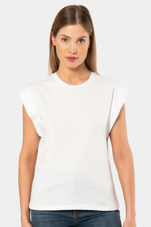 3401 Kadın Vatka Görünümlü T-shirt Beyaz