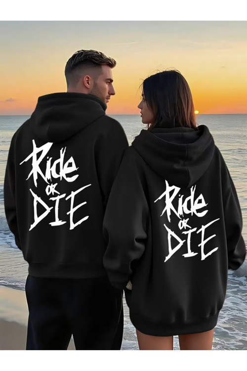 Oversize Hoodie Ride or Die Baskılı – Unisex Kapüşonlu Sweatshirt Sokak Modası