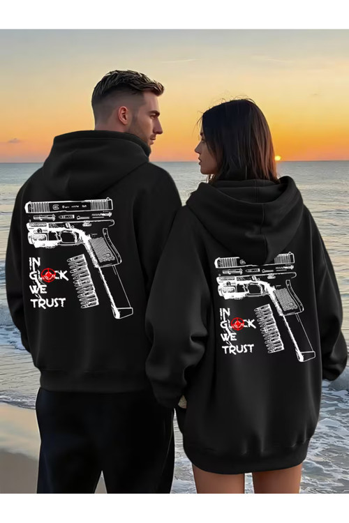 Glock Grafik Baskılı Beyaz Hoodie – Sokak Modası Unisex Kapüşonlu Sweatshirt Oversize