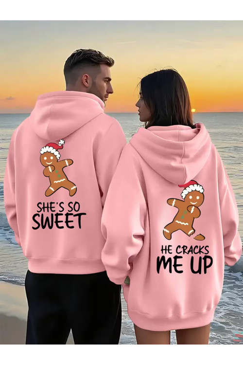 Sevgili Çift Kombin Hoodie – Gingerbread Baskılı Oversize Kapüşonlu Sweatshirt 2’li Set
