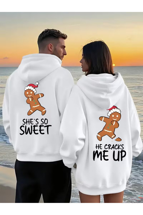 Sevgili Çift Kombin Hoodie – Gingerbread Baskılı Oversize Kapüşonlu Sweatshirt 2’li Set