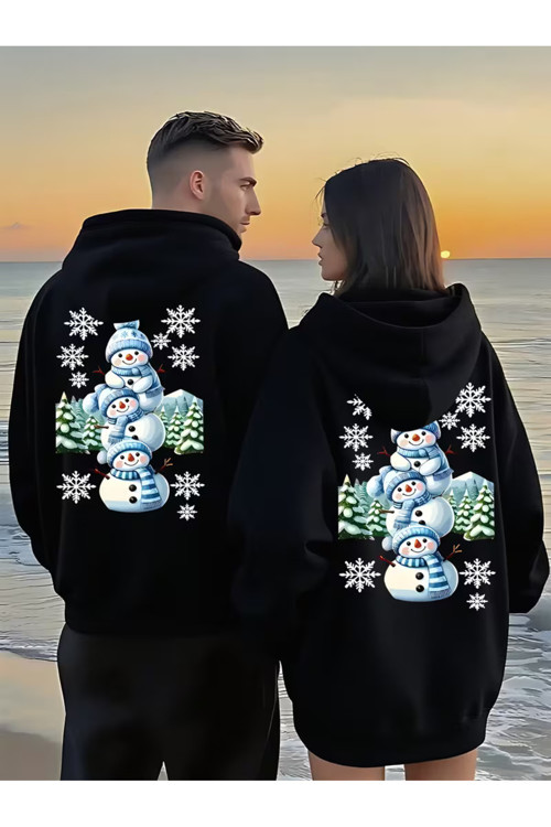 Kardan Adam Sevgili Kombini Hoodie – Unisex Oversize Kapüşonlu Sweatshirt 2’li Set