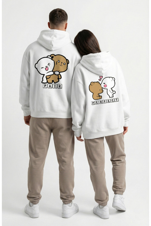 Unisex Oversize Ayıcık Baskılı Çift Hoodie