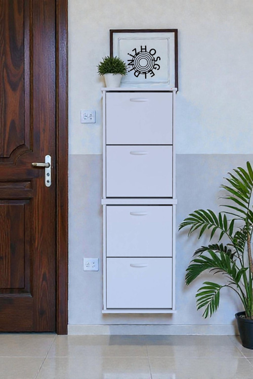Slim 4 Düşer Kapaklı 52 cm Beyaz Asma Ayakkabılık Kapı Önü/Antre 52x156x26 cm Ayakkabılık