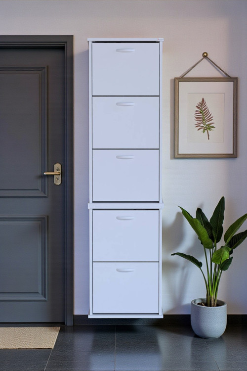 Porta 10 Bölmeli Ayakkabılık Beyaz 52 cm Genişlikte 52x193x26 cm Duvara Monte Ayakkabılık