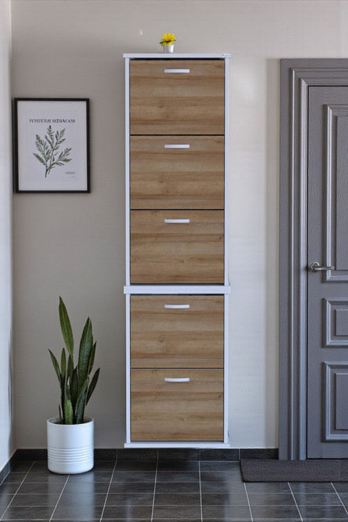 Porta 10 Bölmeli Ayakkabılık Meşe 52 cm Genişlikte 52x193x26 cm Duvara Monte Ayakkabılık