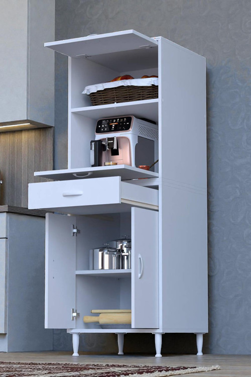Ora 48 cm Derinlikte Beyaz Mutfak/Kiler Dolabı 60x162,4x48 cm 1 Çekmece 4 Kapak Modüler Dolap