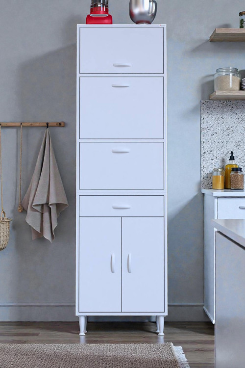 Ora 48 cm Derinlikte Beyaz Mutfak/Kiler Dolabı 60x194x48 cm 1 Çekmece 5 Kapak Modüler Dolap