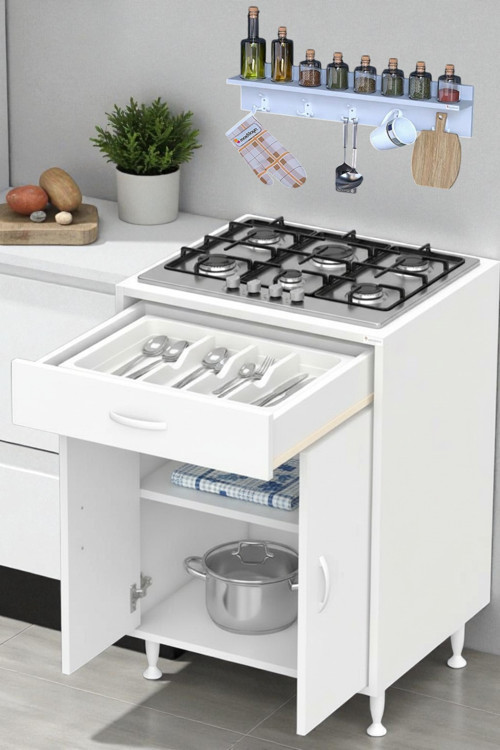 Yankı 56 cm Derinlik 65 cm Genişlikte Dolap Baharat Raflı Set Üstü Ocak Uyumlu 65x88x56 cm Dolap