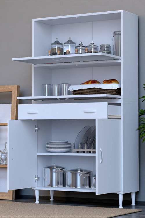 Solaira 95 cm Genişlik Kapaklı Mutfak Dolabı 4 Kapaklı, Çekmeceli Çok Amaçlı Mutfak/Banyo Dolabı
