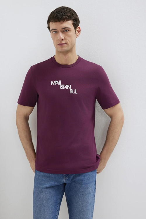 Erkek Baskılı T-Shirt M0612274 Koyu Şarap