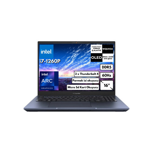 Expertbook B5 I7-1260P 16-Gbddr5 512-GBDDR5 SSD 4gb Arc A350M OLED Wquxga Windows 11 Pro Dizüstü Bilgisayar B5602CBN-I71