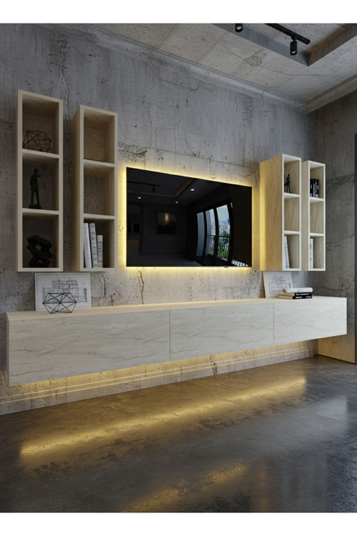RESİTAL LEDLİ DUVARA MONTE TV SEHPASI - TRAVERTEN - W6005-8