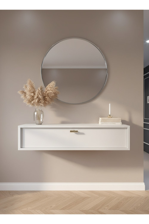 Resital Dresuar Beyaz Silver - Modern Duvara Monte Antre Mobilyası