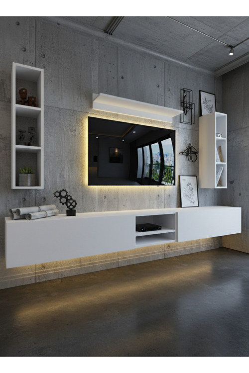 RESİTAL LEDLİ DUVARA MONTE TV SEHPASI - BEYAZ - W6001-1