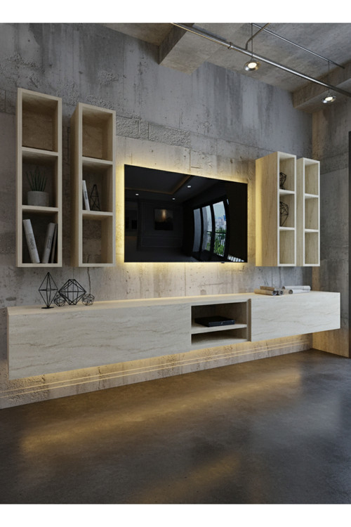 RESİTAL LEDLİ DUVARA MONTE TV SEHPASI - TRAVERTEN - W6004-8