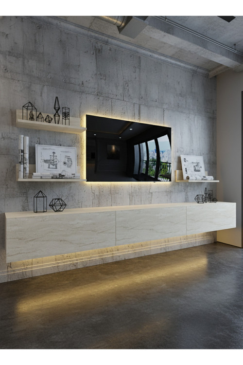 RESİTAL LEDLİ DUVARA MONTE TV SEHPASI - TRAVERTEN - W6021-8