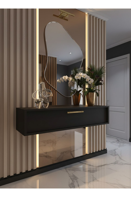Resital Dresuar Antrasit Gold - Modern Duvara Monte Antre Mobilyası
